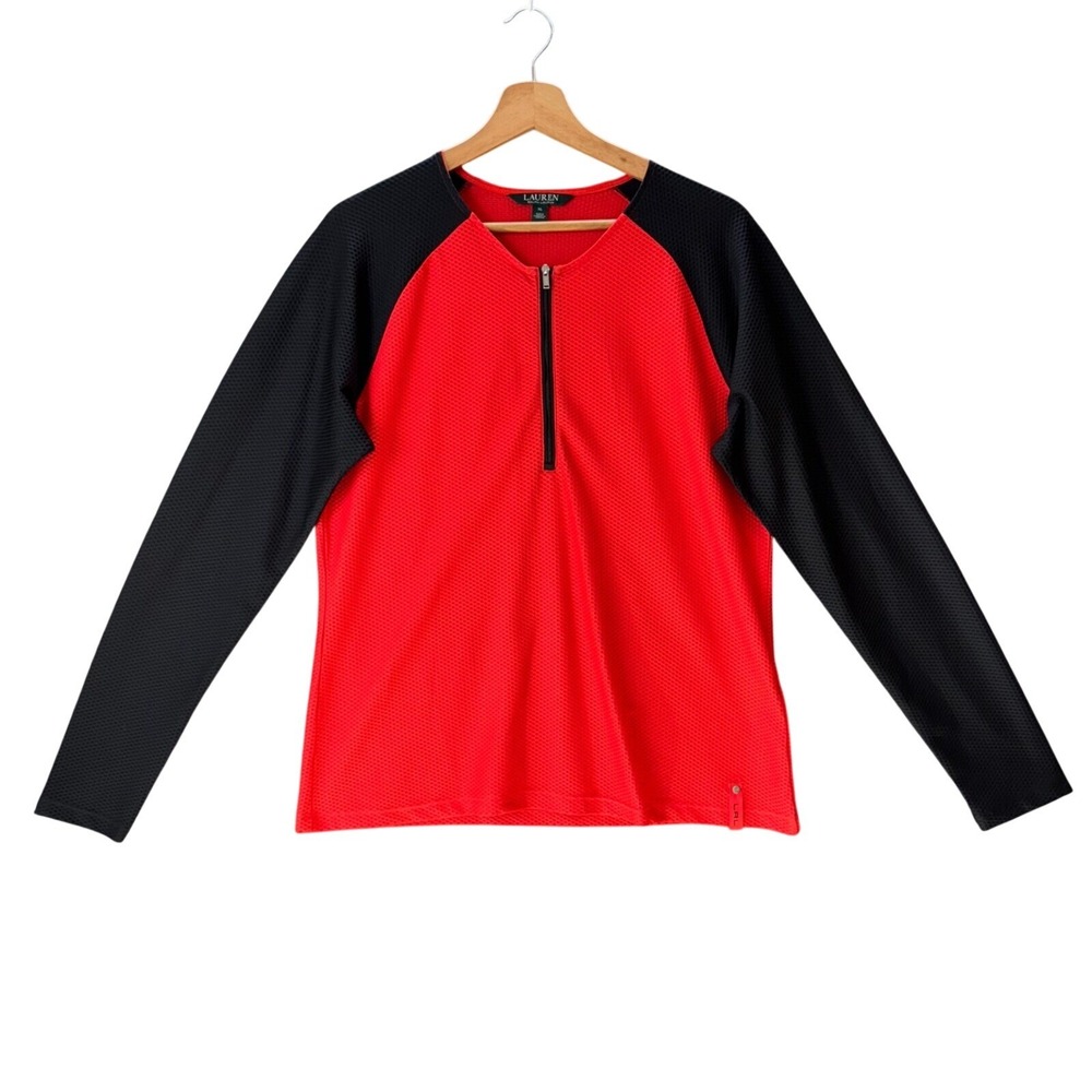 VTG Ralph Lauren XL Red Black 1/2 Zip Pullover Y2K Heritage Preppy Athleisure